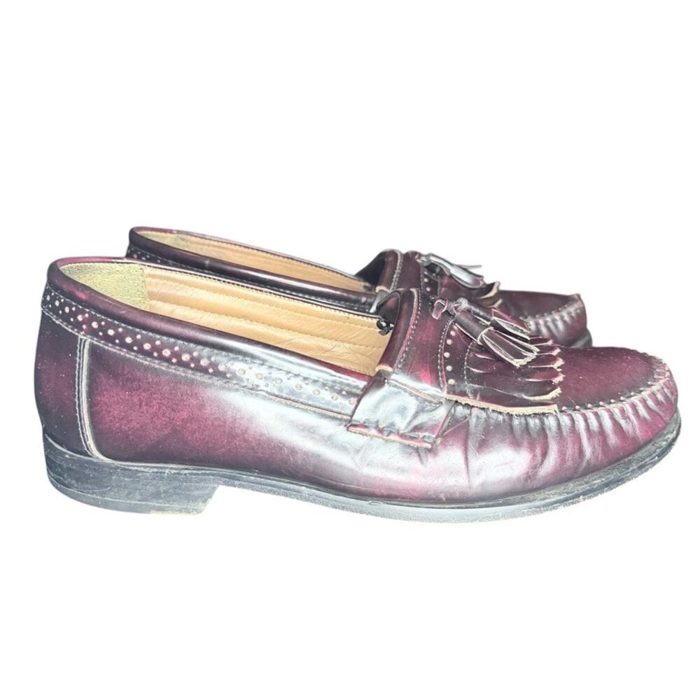 Vtg 00s Bass Mens Leather Slip On Loafers Tassels Sz 10D Burgundy Retro Career